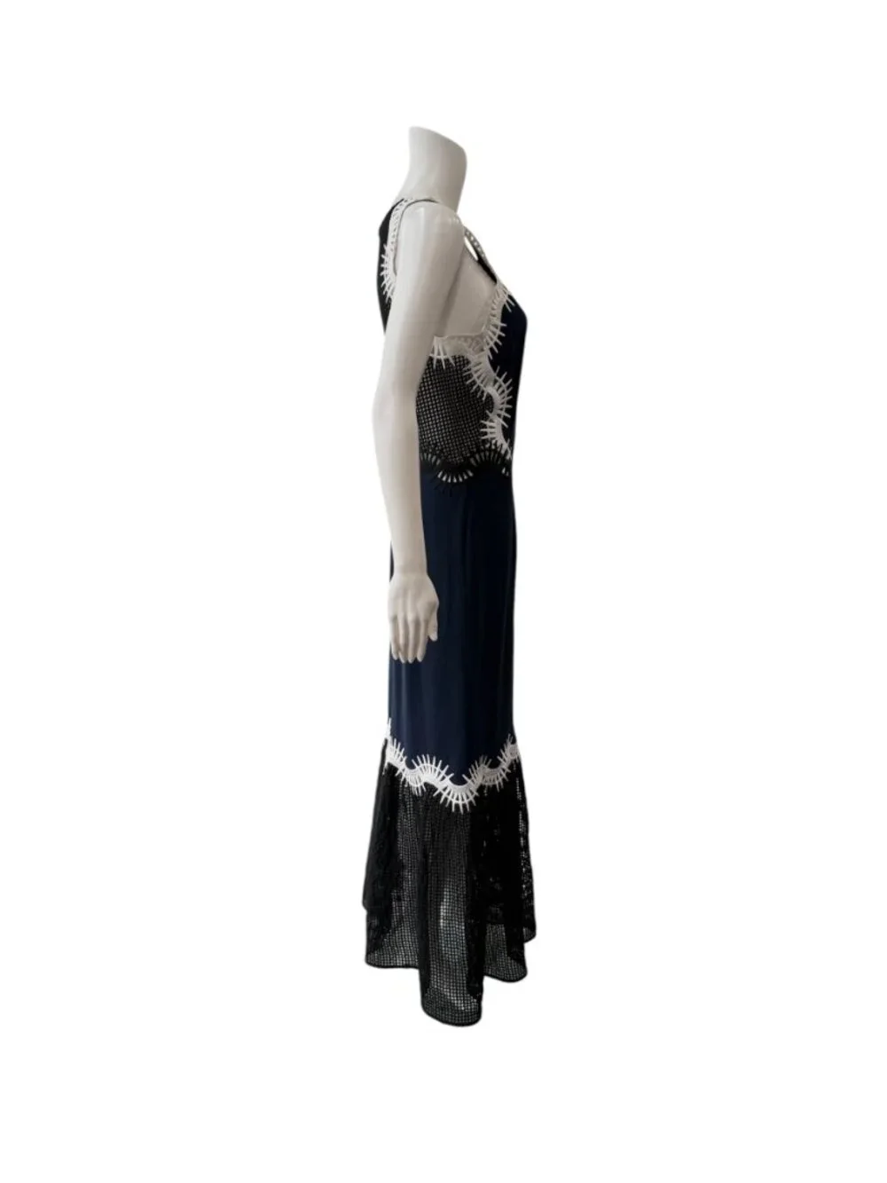 JONATHAN SIMKHAI Navy Blue Blace Peplum Lace Embroidered Midi Dress size M - Picture 7 of 11